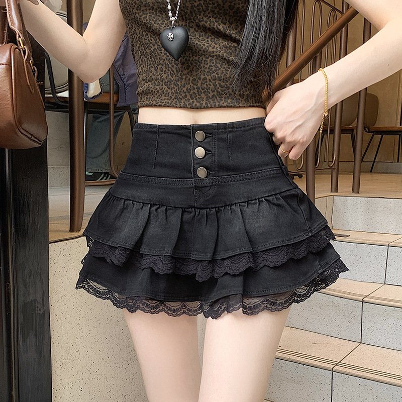 Pure Hot Girl Style Double-layer Lace Ruffled Denim Skirt Women - Image 2