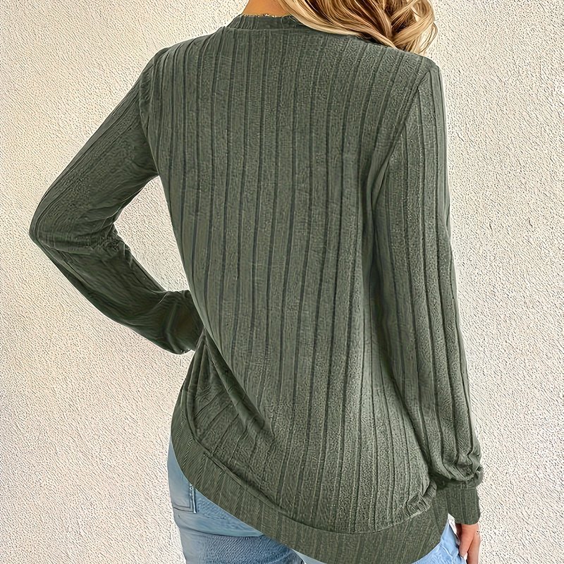 Women's Long Sleeve Blouses Shirts With Ribbed Knit Work Office Basic Tops - Image 3