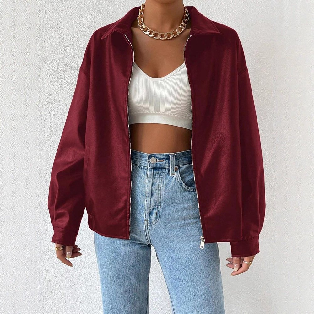 PU Leather Coat Retro Biker's Long Sleeve Zipper Lapel Jacket - Image 3