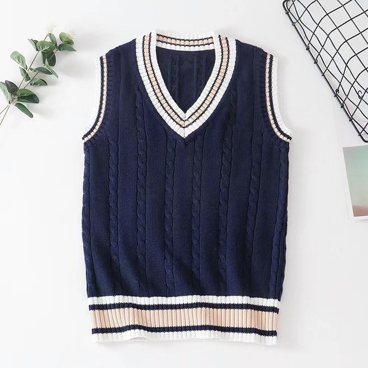Thick V-neck Pullover Woolen Student Sleeveless School Uniform Sweater Vest - Image 3
