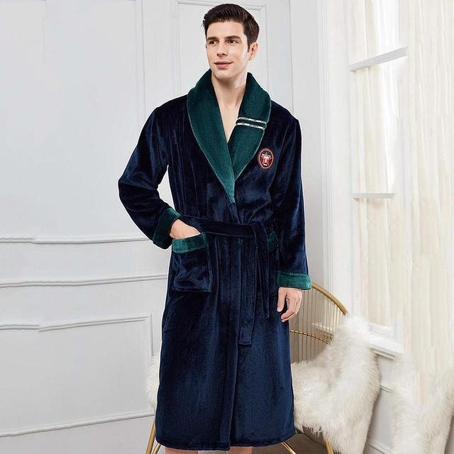 Winter Flannel Lovers Robe Gown Elegant Solid Casual Sleepwe - Image 4