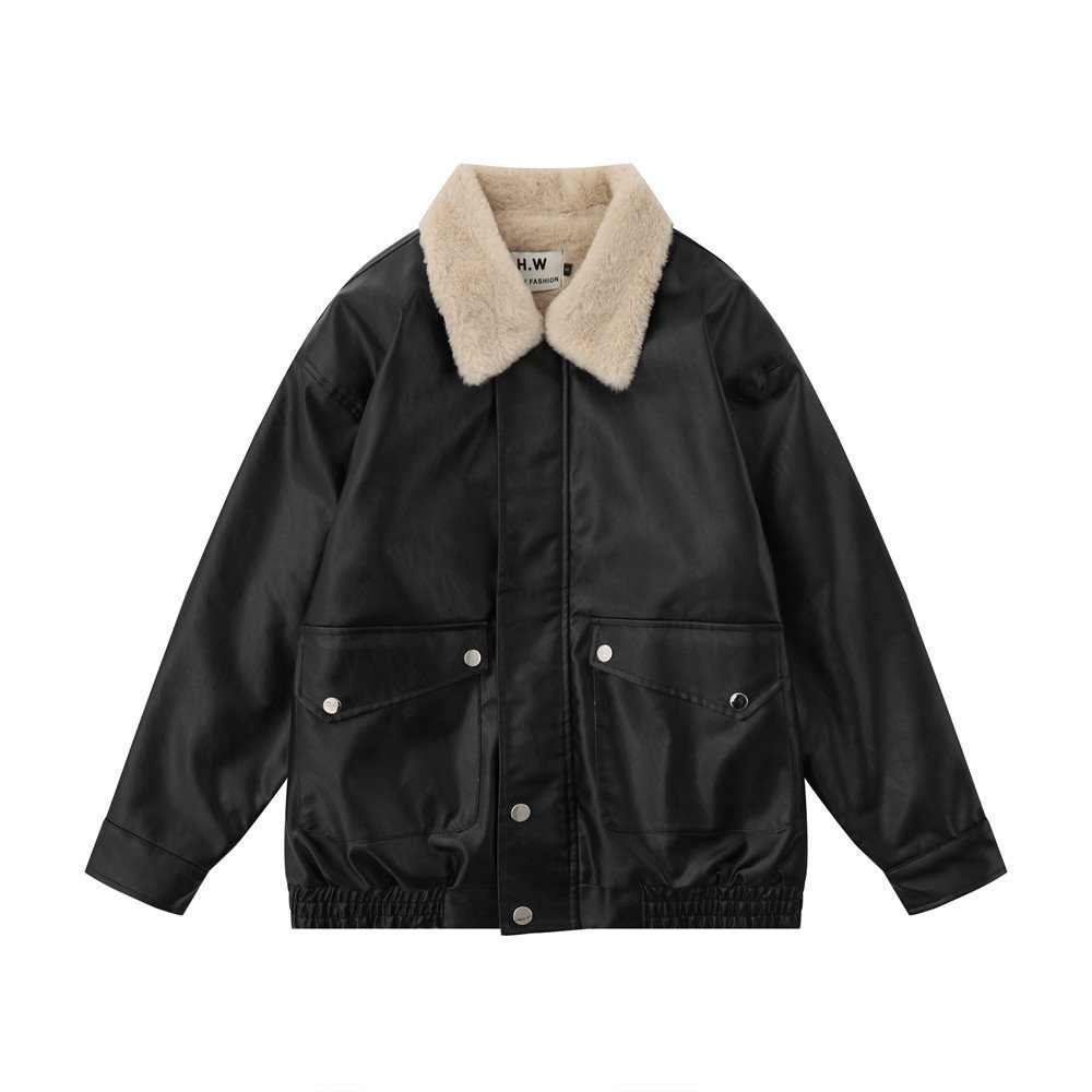 High Street Loose Casual Motorcycle PU Leather Jacket - Image 4