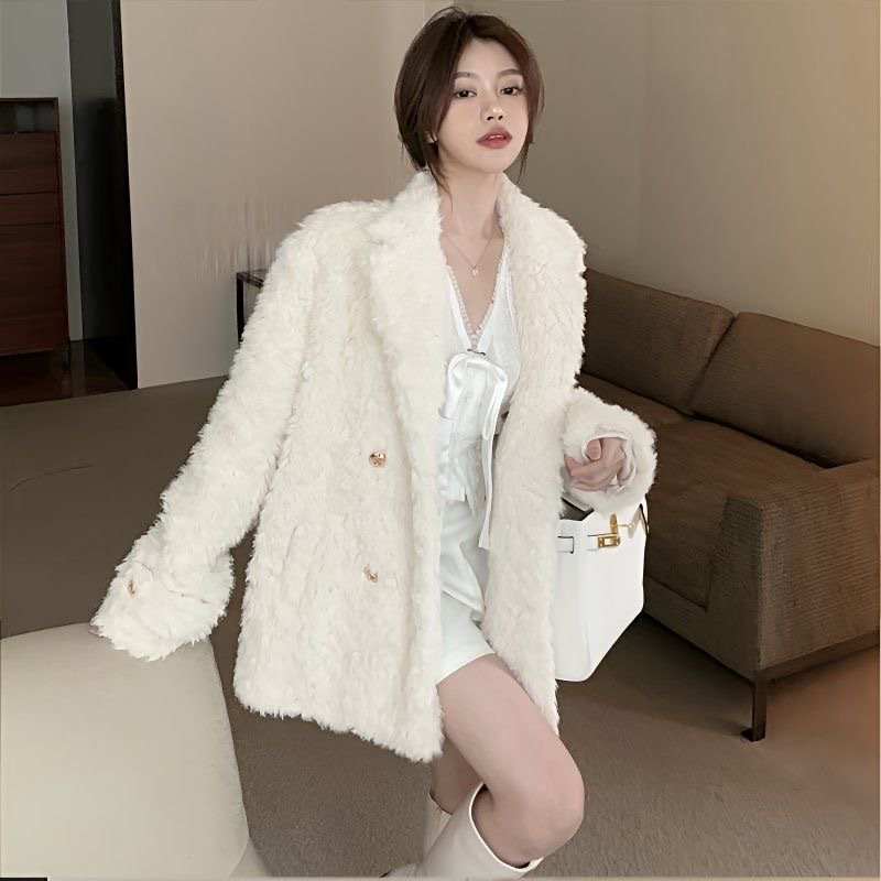Lamb Wool Mid-length Coat For Women - Image 4