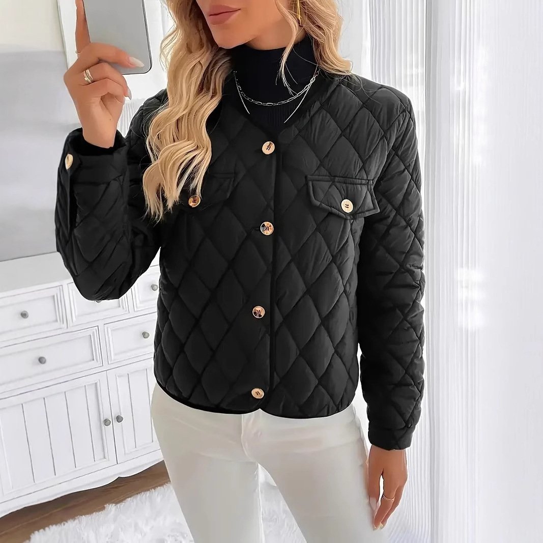 Women's Warm Diamond Lattice Short Cotton Jacket - Image 2