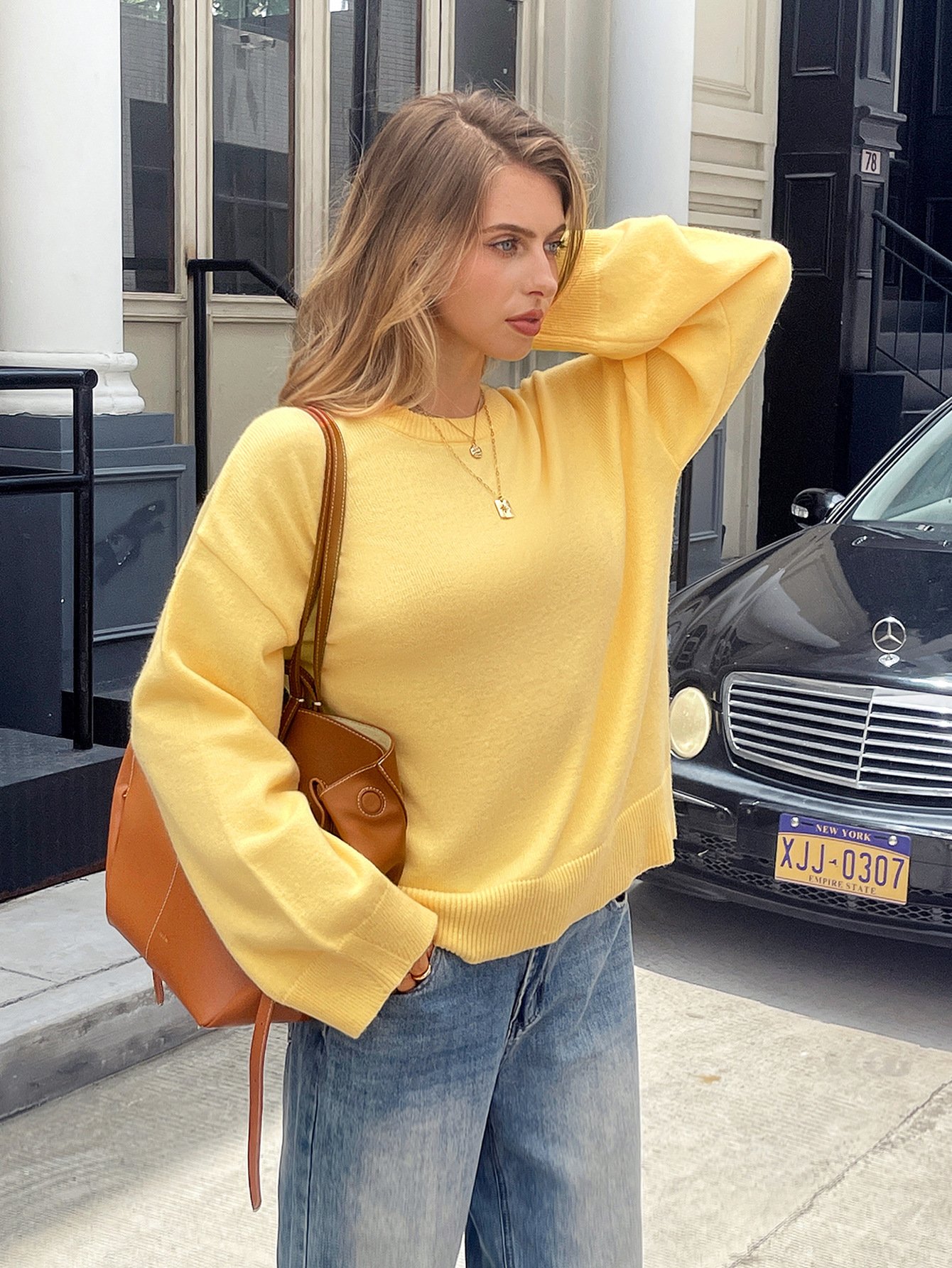 Solid Color Long Sleeve Sweaters Women's Clothing - Image 7