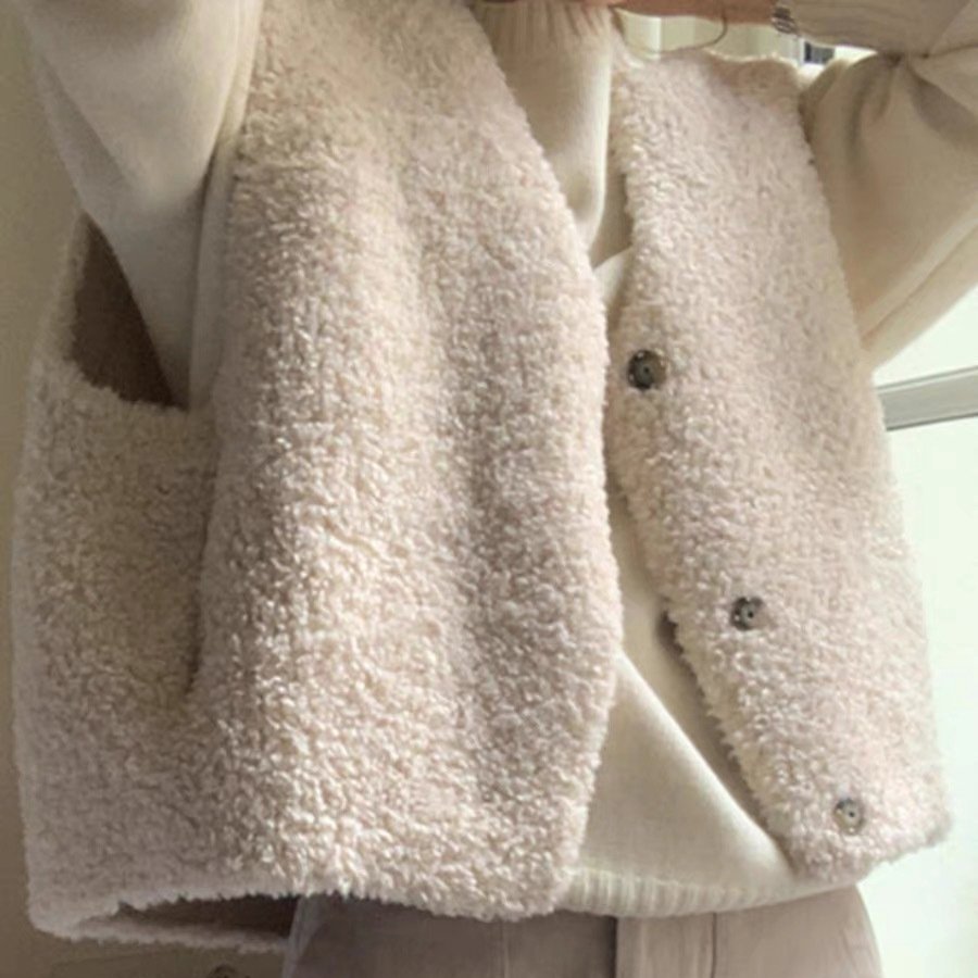 Retro Anti-aging Sleeveless Waistcoat Vest Lamb Wool Waistcoat Vest - Image 3