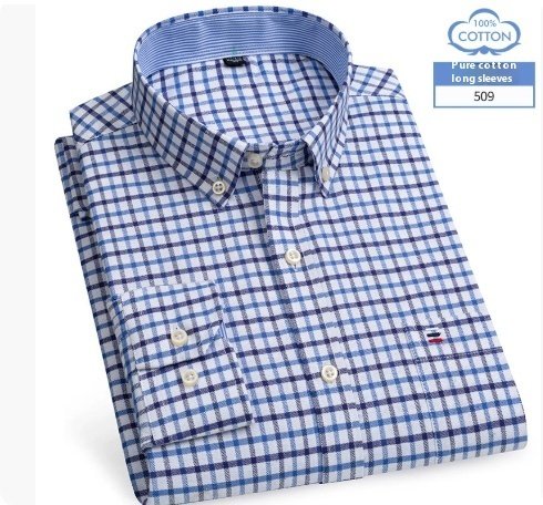 Middle-aged Men's Long Sleeve Pure Cotton Plaid Shirt - Image 3