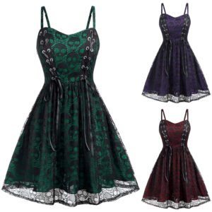 Skull Strap Dress Halloween Lace-up