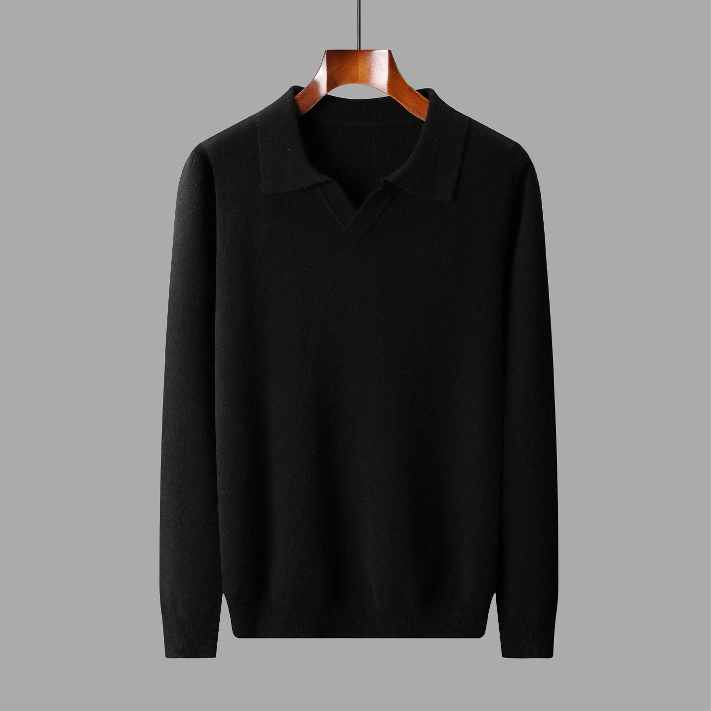 New Polo Collar Knitted Long Sleeve Sweater Male - Image 8