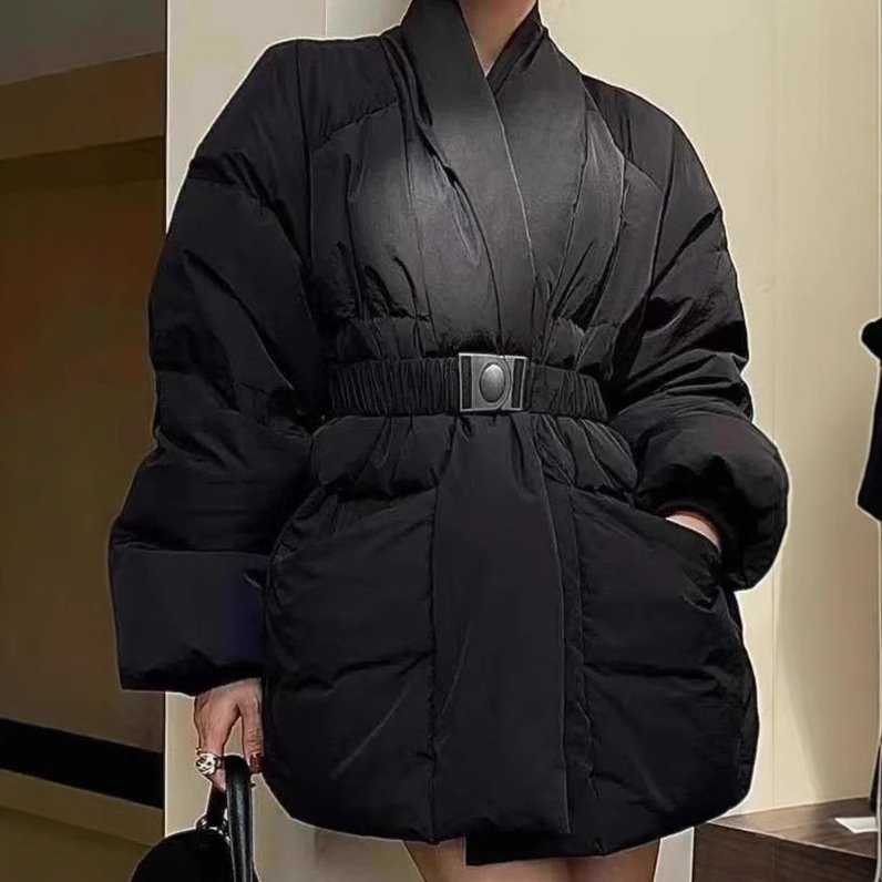 Retro Design Waist-tight Large Lapel Down Jacket Women - Image 3