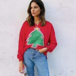 Women's Christmas Tree Patch Off-shoulder Sweater