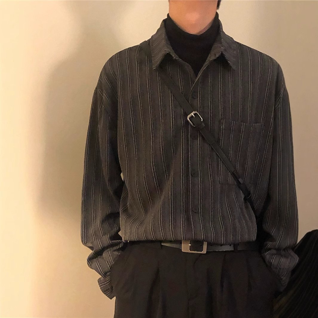 Retro Loose-fitting Striped Long Sleeves Shirt - Image 4