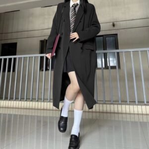 Black Long Suit Trench Coat Coat For Women Spring And Autumn
