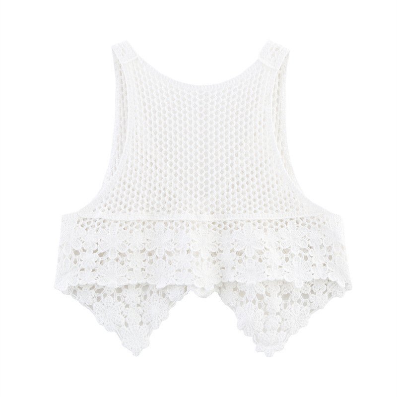 Retro Crocheted Hollow Outer Wear Women's Knitted Vest - Image 2