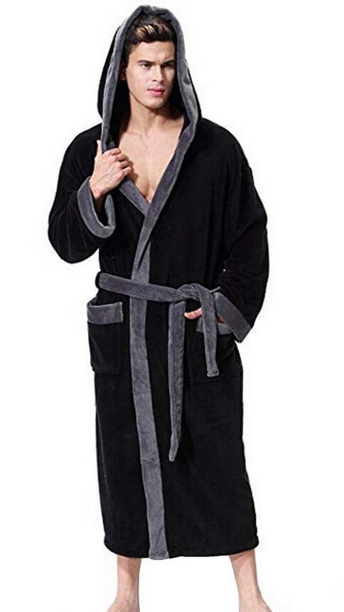 Men's Simple Colorblock Hood Patch Pocket Bathrobe - Image 6