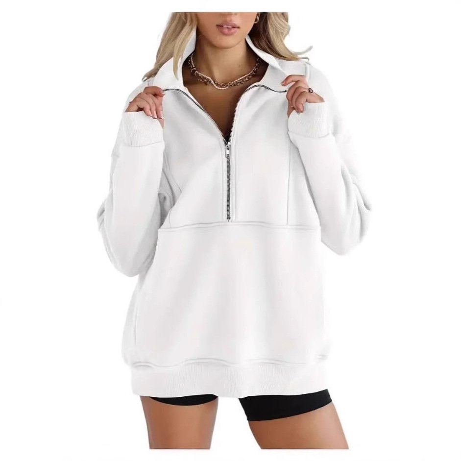 Zipper Patchwork Pocket Brushed Hoody Women's Loose - Image 2