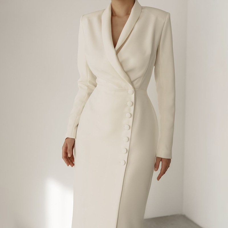 Solid Color Long Sleeve Button Coat Business Suit And Dress - Image 3