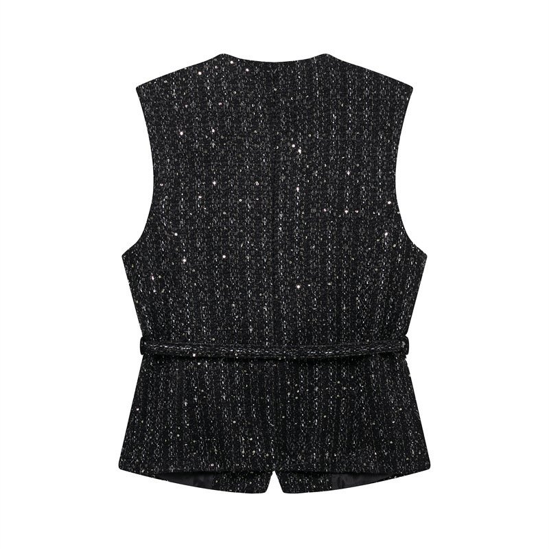 Spring New Casual Belt Vest Women's Clothing With Belt Texture Vest - Image 2