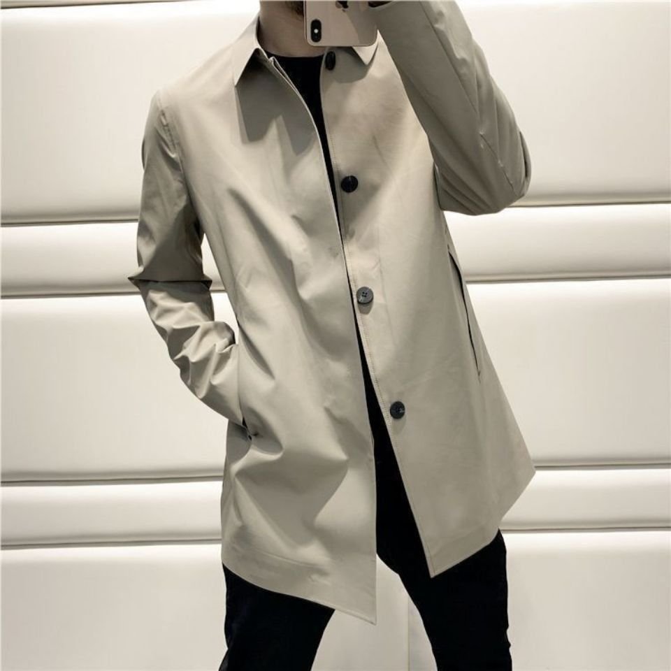 Fashion Casual Loose All-matching Lapel Mid-length Trench Coat Cloak Men - Image 3