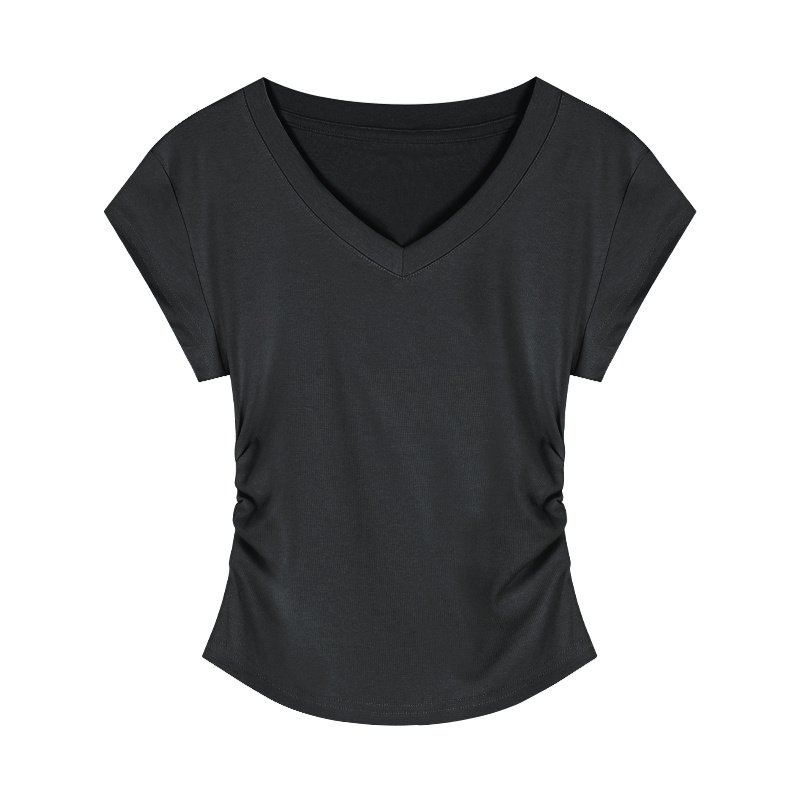 V-neck Short-sleeved Shoulder T-shirt Design Tight Waist Bottoming Shirt - Image 9