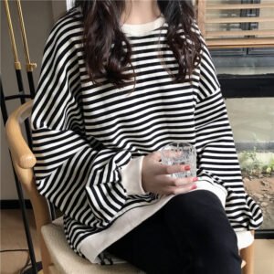New Striped Loose Oversized Long Sleeves Handsome