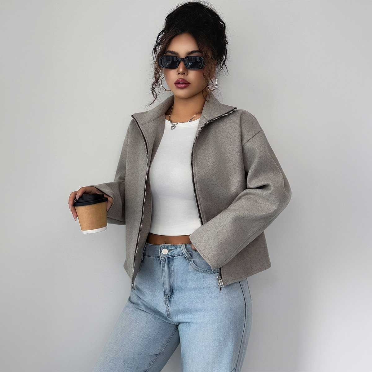 Solid Color Long Sleeve Jacket Coat Women's Clothing - Image 4