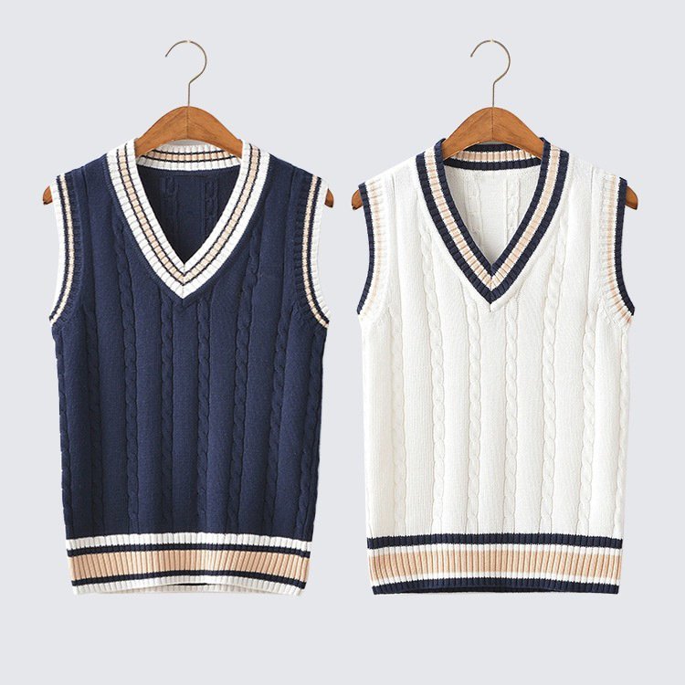 Thick V-neck Pullover Woolen Student Sleeveless School Uniform Sweater Vest - Image 2