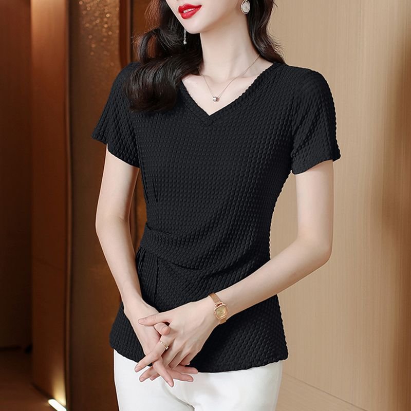 Knitted Ice Silk Short Sleeve T-shirt Women's Summer - Image 7