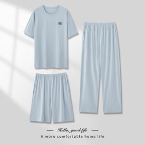 Men's Pajamas Thin Spring And Summer Modal Short-sleeved Trousers Three-piece Home Wear Suit