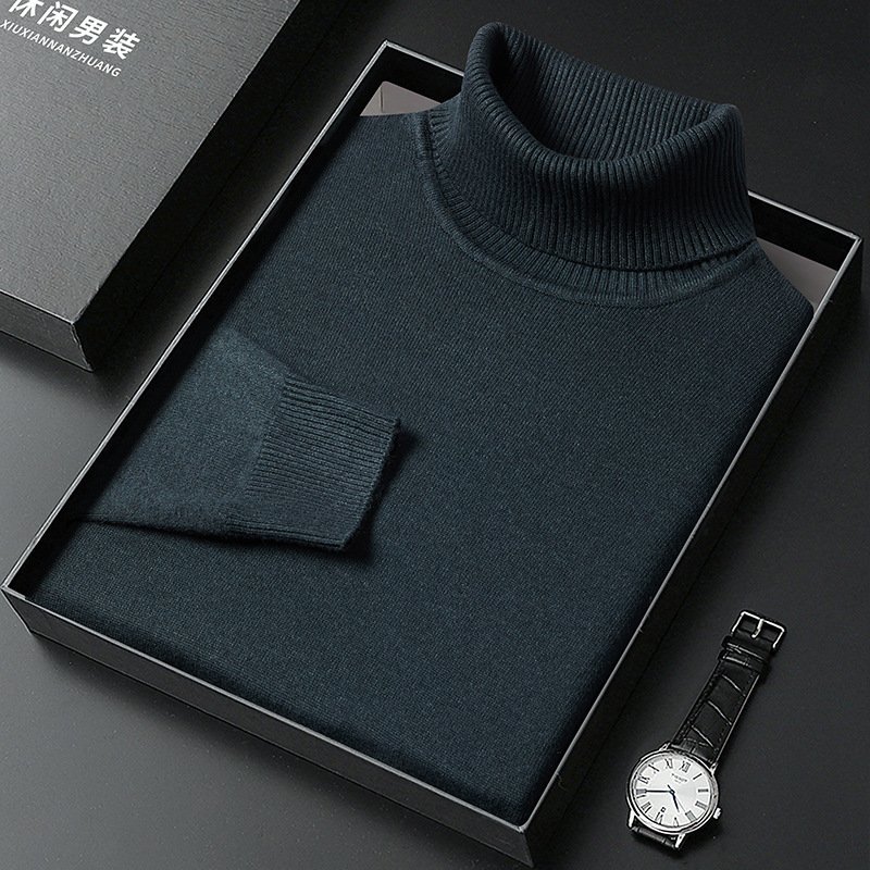 Men's Sweater Turtleneck Winter Solid Color Bottoming Sweater - Image 7