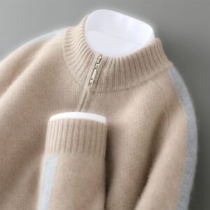 Sheep Wool Sweater Half-height Zip Round Neck Knitted Sweater