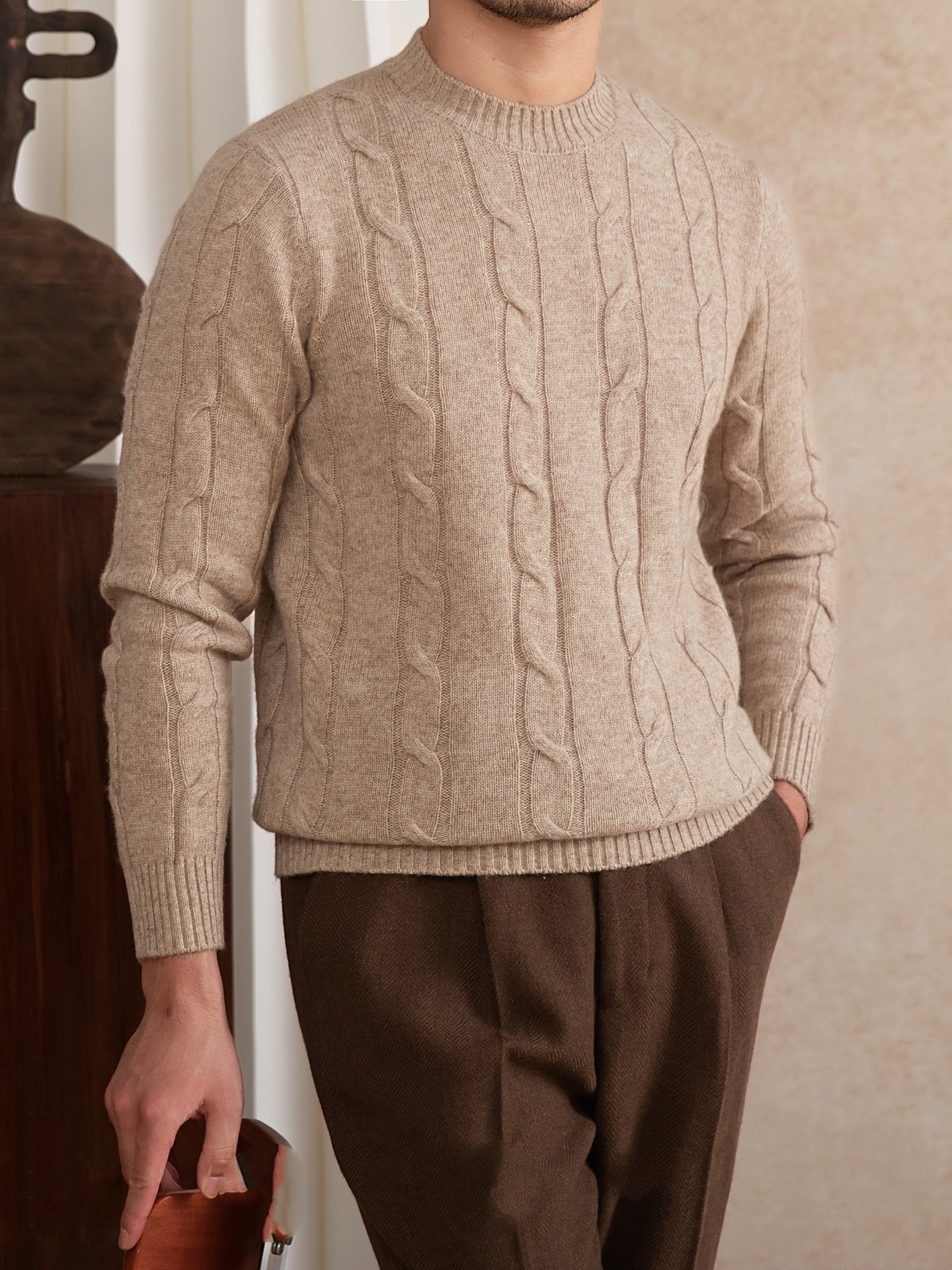 Wool Knitted Twisted Round Neck Pullover Long Sleeve Sweater - Image 5