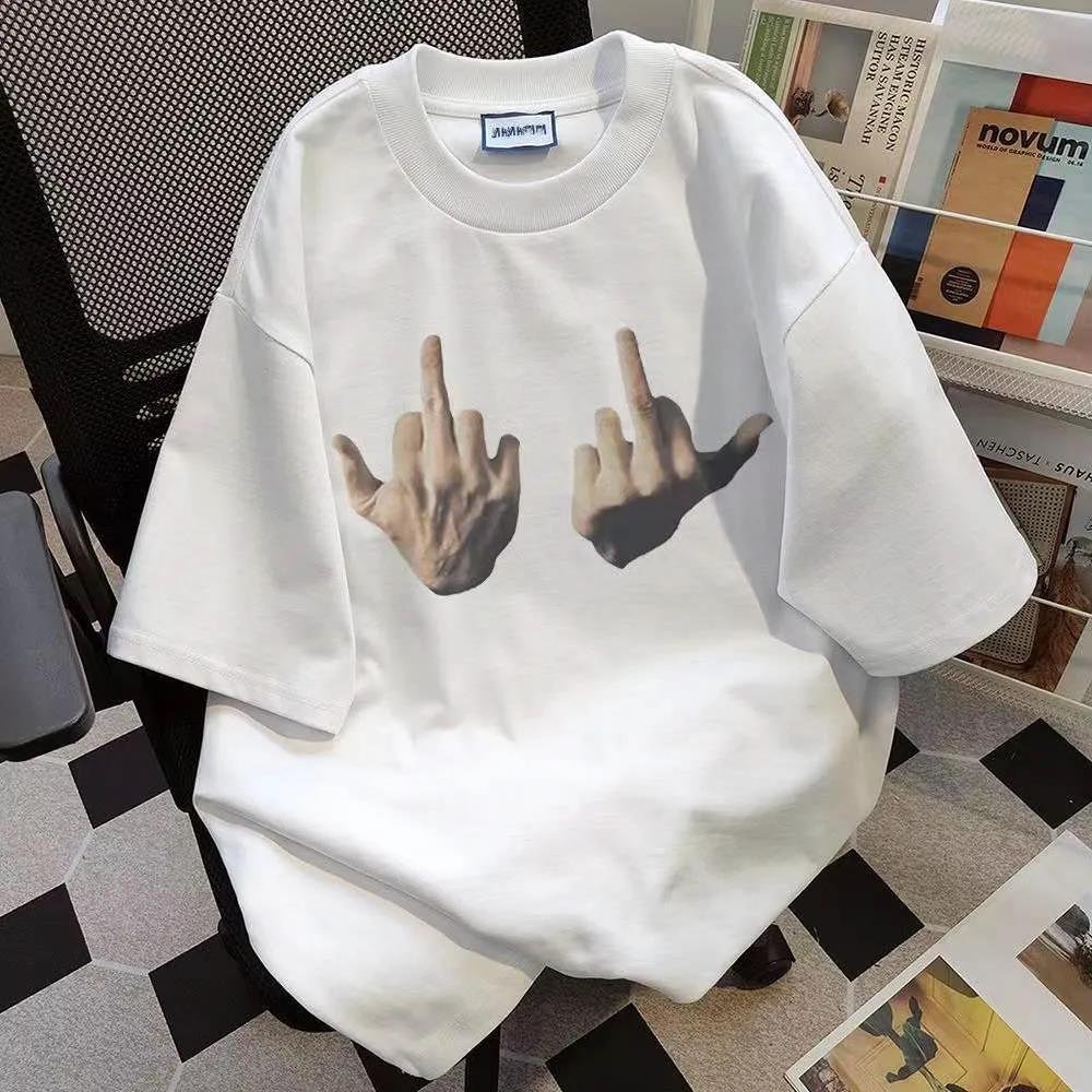 Pure Cotton National Fashion Friendly Gesture Printing Summer Short Sleeve - Image 3