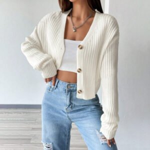 Women's Loose Long Sleeve Knitted Coat Solid Color Breasted Casual