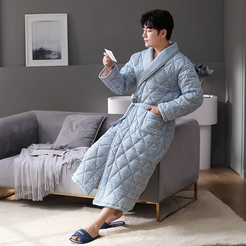 Pure Cotton Long Sleeved Autumn And Winter Thin Quilted Bathrobe Bathrobe - Image 5