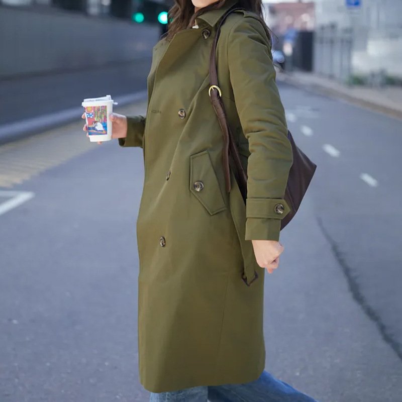 Double Breasted Women's Dust Coat Classic British Style Lace-up - Image 2