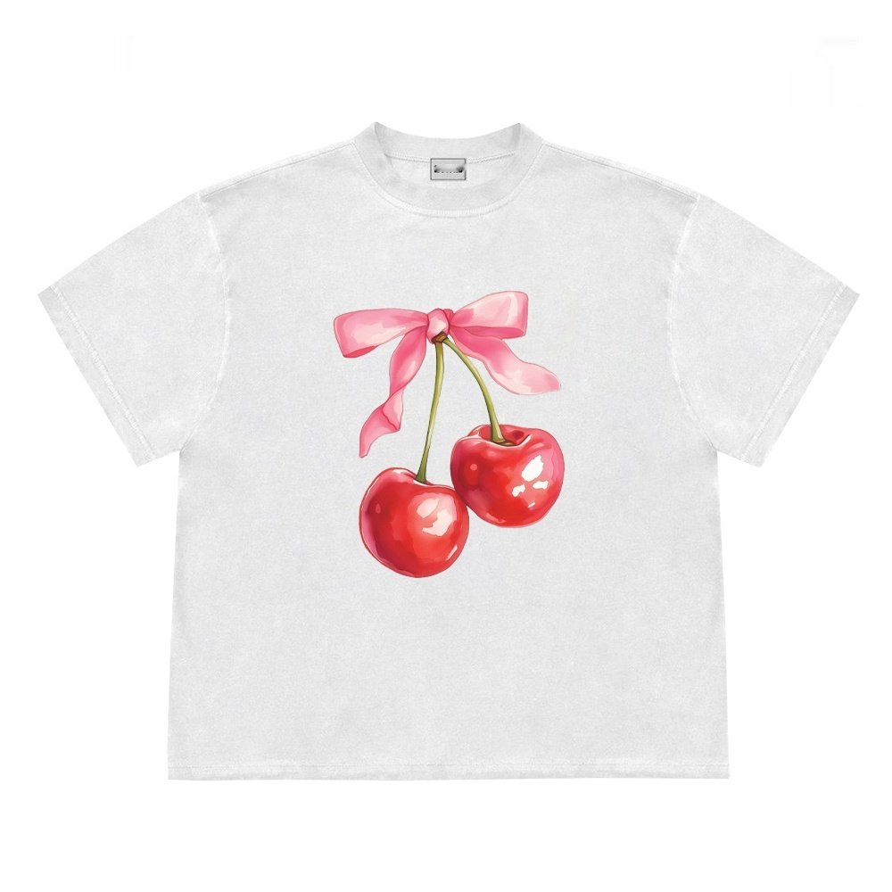 Cherry Bow Print Women's Vintage T-shirt - Image 3