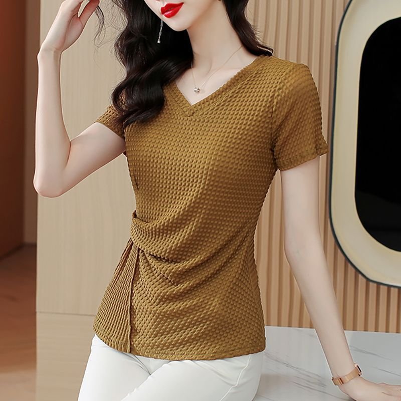 Knitted Ice Silk Short Sleeve T-shirt Women's Summer - Image 6