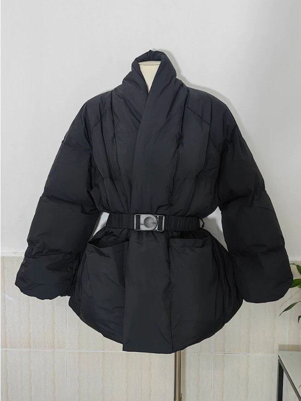Retro Design Waist-tight Large Lapel Down Jacket Women - Image 6