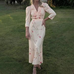 Female Casual Elegant French Style V-neck Printed Dress