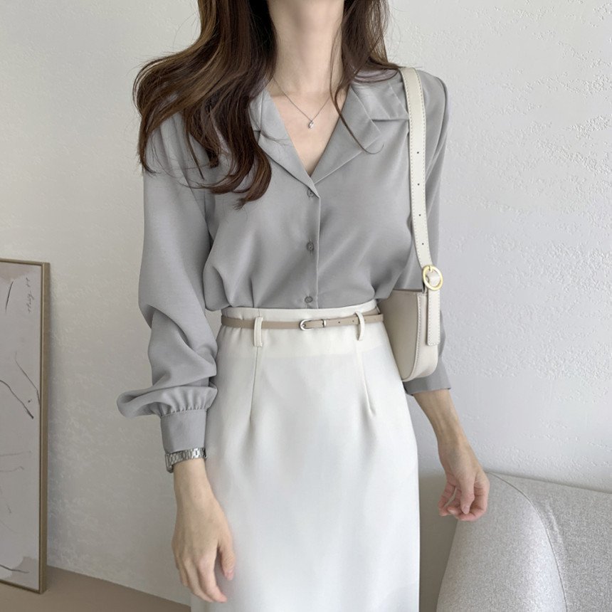 Simple Suit Collar Chiffon Shirt Women's Long Sleeve Shirt - Image 8
