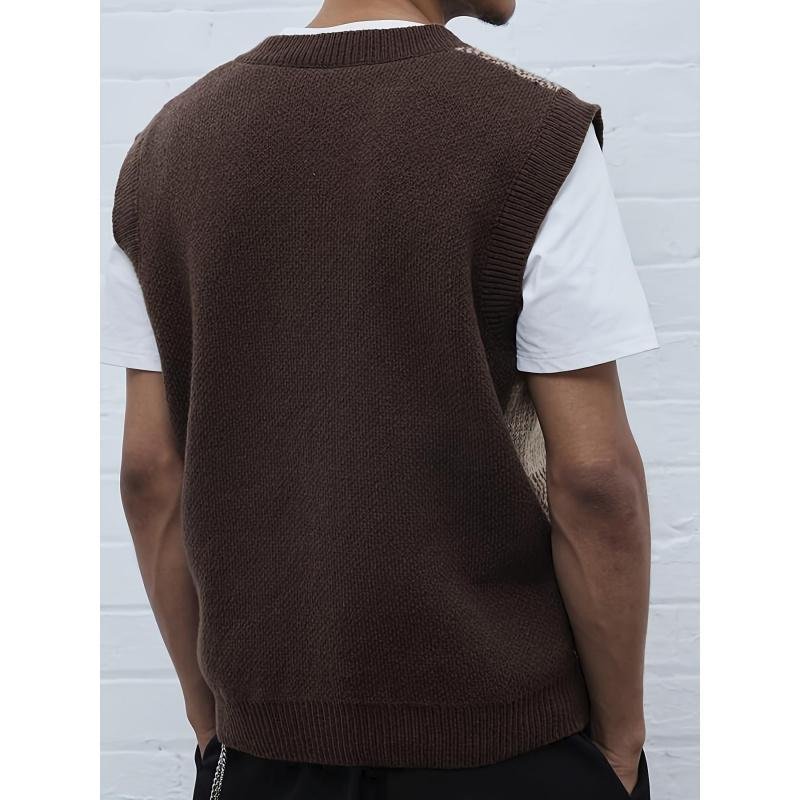 Men's Casual Collar Knitted Vest Geometric Pattern Sleeveless - Image 3
