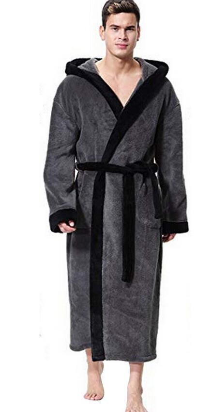 Men's Simple Colorblock Hood Patch Pocket Bathrobe - Image 7