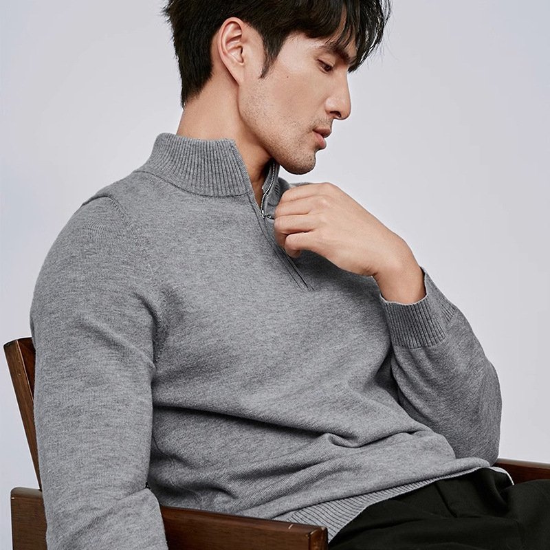 Men's Half Zipper Pullover Long Sleeve Sweater - Image 3