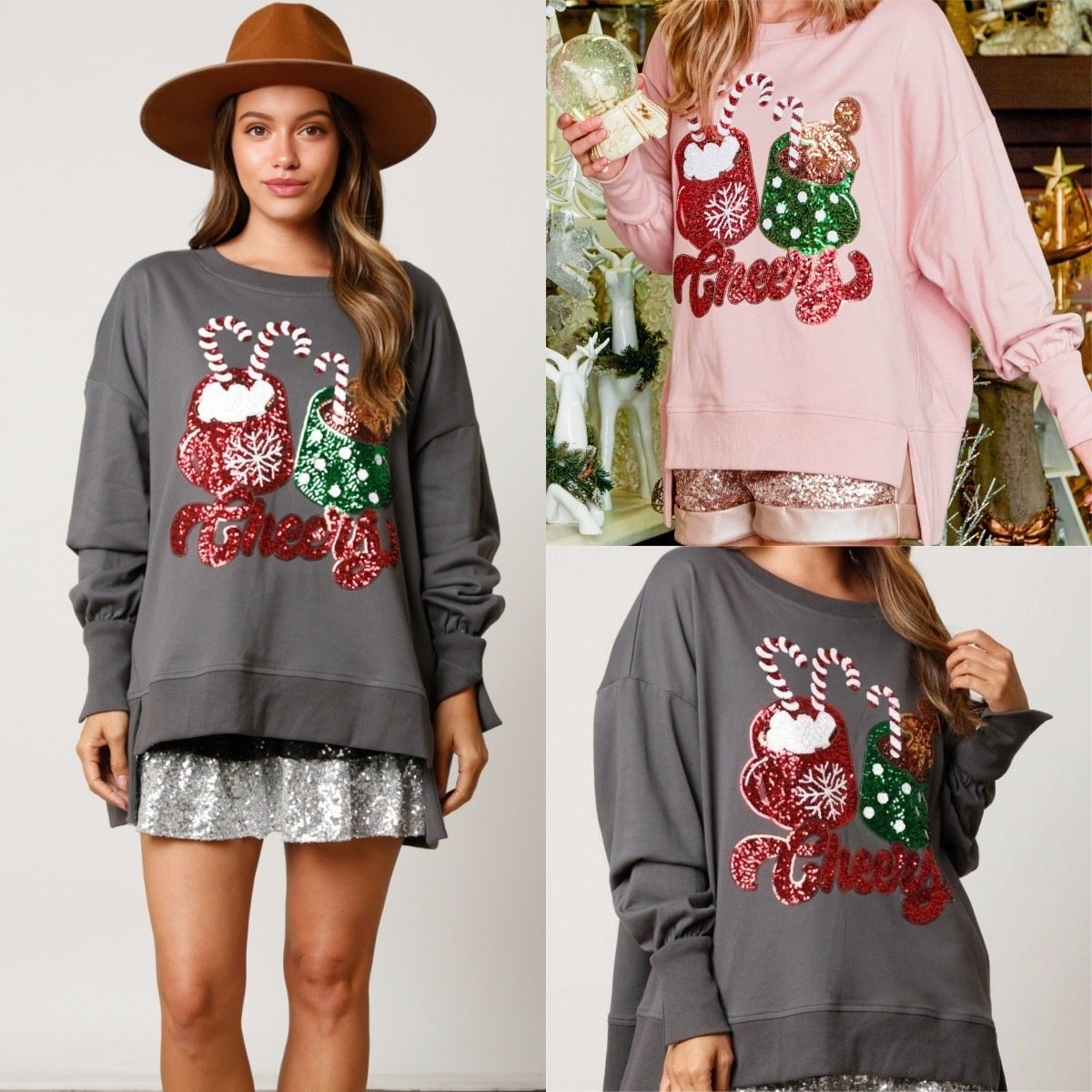 Women's Confectionery Cup Sequined Sweater Casual Loose Top