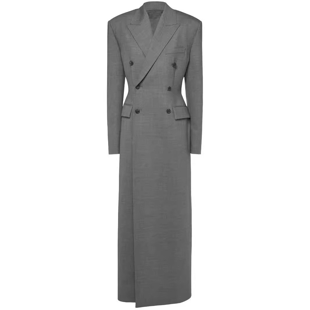 Double-breasted Long Sleeve Slim-fit Elegant Padded Shoulder Extended Suit Jacket - Image 4