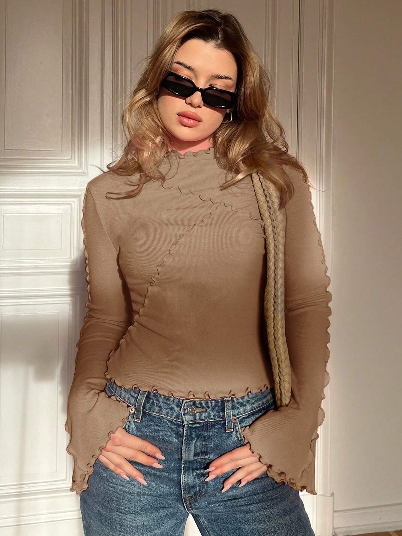 Asymmetric Turtleneck Flared Sleeves Long Sleeves - Image 7