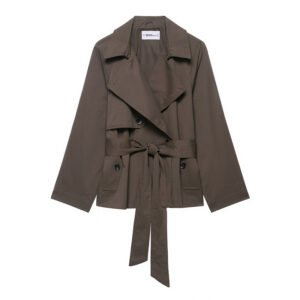 Fashion Design Lapel Belt Wind-breaker Coat