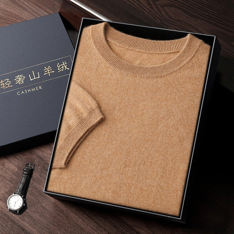 Autumn And Winter Front Line Ready-made Garments Round Neck Short Sleeve Men's Cashmere Sweater - Image 8