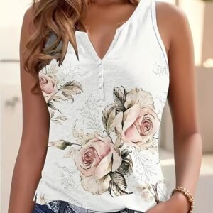 New Sleeveless Fashion Print Vest Button-down Top For Summer